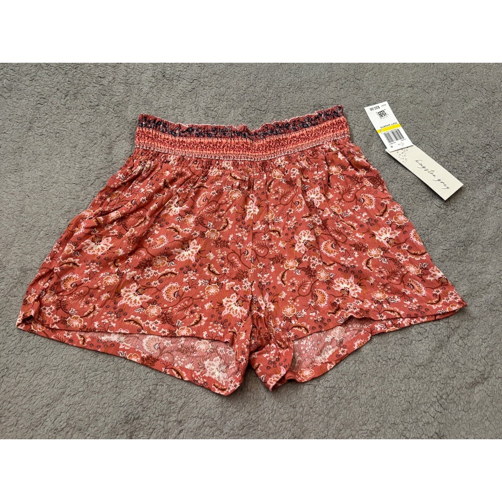 Kingston Grey Womens Rust Floral Smocked Waist Soft Shorts RAJL-6554 Size M